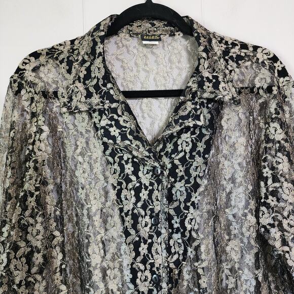 Vintage Y2k Goth Fairy Grunge Mesh Metallic Blouse Floral XL - Picture 2 of 10